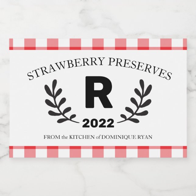Red Gingham Monogram Homemade Food Label (Single Label)