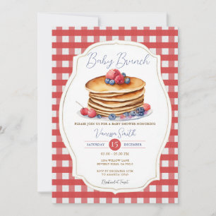 Red Gingham Pancake Baby Brunch Berry Baby Shower  Invitation