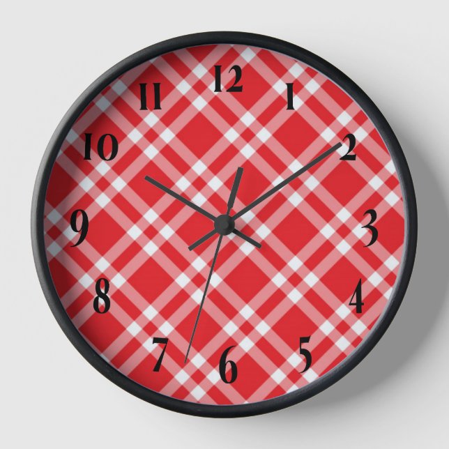 Red Gingham Pattern Clock (Front)