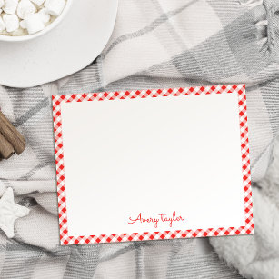 Red gingham pattern personalised Stationery Card