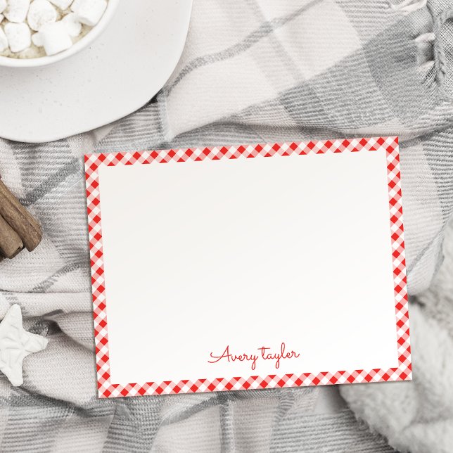 Red gingham pattern personalised Stationery Card (Red gingham pattern personalized Stationery Note Card)