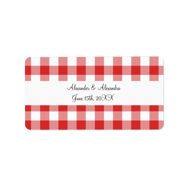 Red gingham pattern wedding favours label (Front)