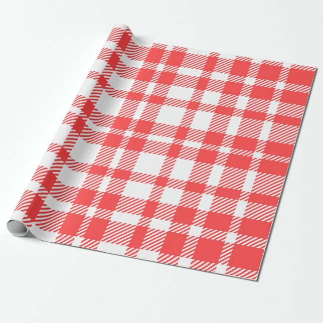 Red Gingham Pattern Wrapping Paper (Unrolled)