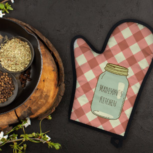 Red Gingham Personalised Mason Jar Oven Mitt
