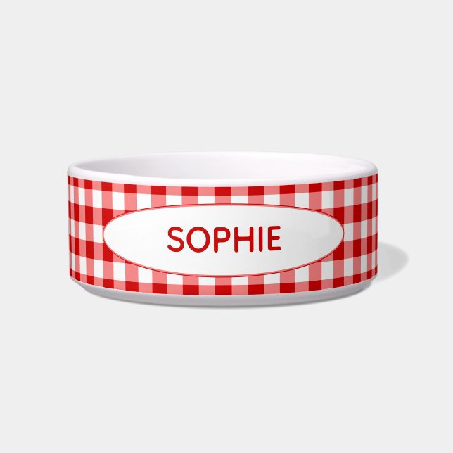 Red Gingham Personalized | Red & White Checkers Bowl (Front)