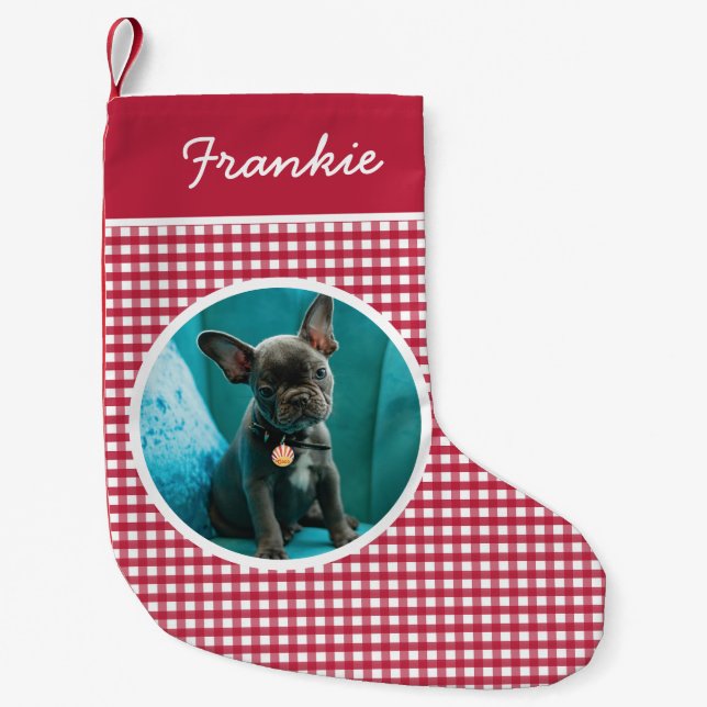 Red Gingham Pet Photo Small Christmas Stocking (Front)