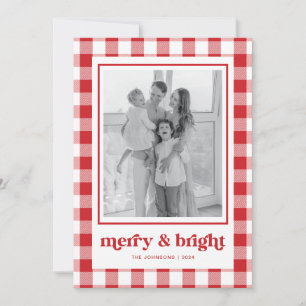Red Gingham Photo Christmas Card Merry & Bright