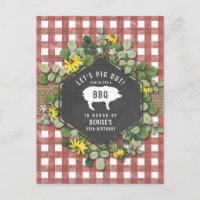 Red Gingham Pig Burlap Floral Birthday Bbq