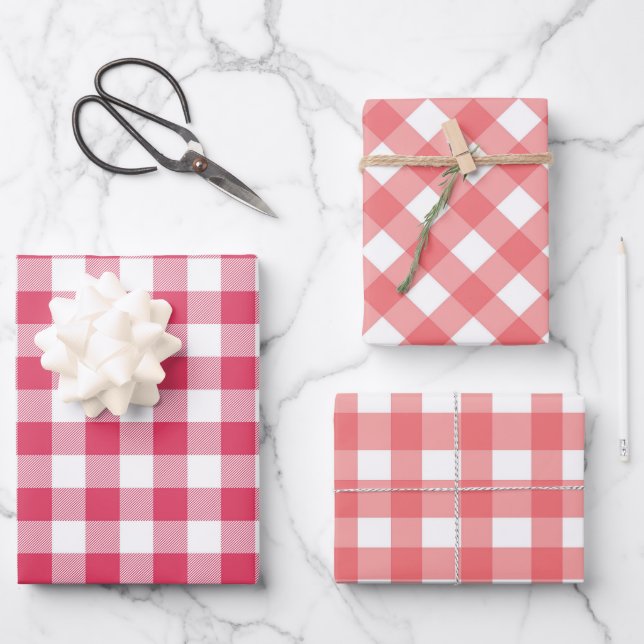 Red Gingham Plaid Birthday Party Wrapping Paper Sheet (Front)
