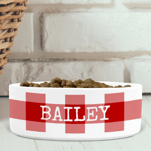 Red Gingham Plaid Farmhouse Personalised Dog Bowl