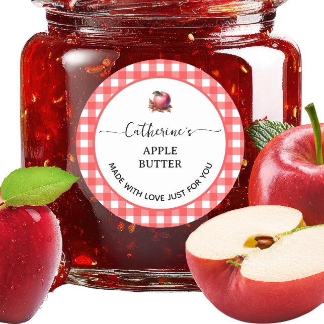 Red  gingham plaid Homemade apple jam label (Creator Uploaded)