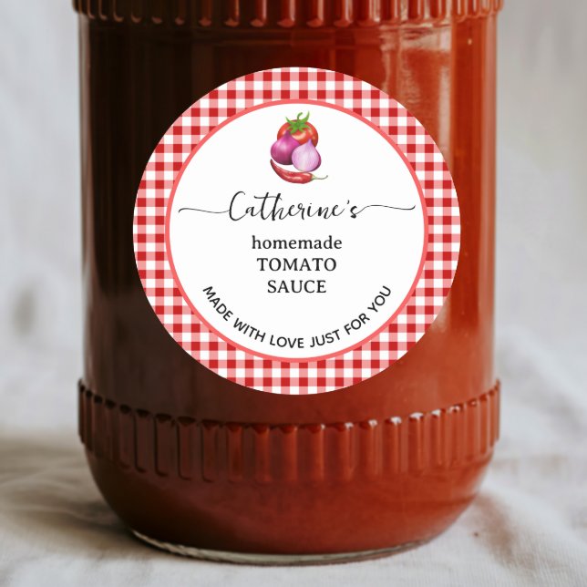 Red  gingham plaid Homemade tomato sauce label (Creator Uploaded)