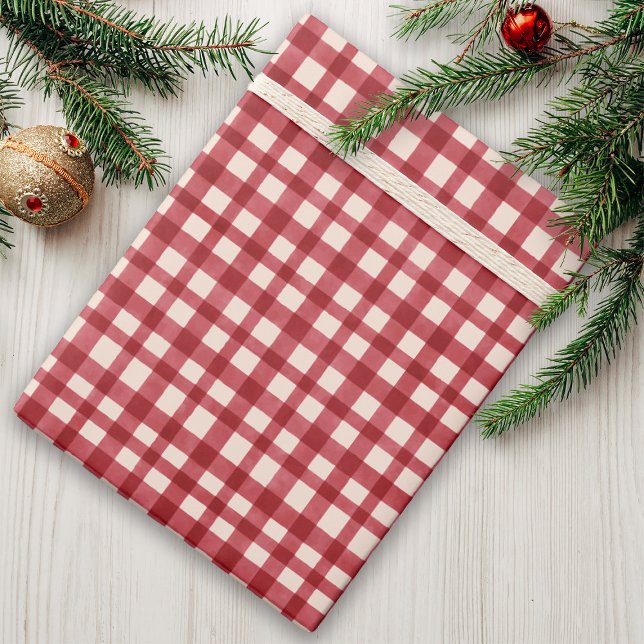 Red Gingham Plaid Traditional Minimal Christmas Wrapping Paper (Creator Uploaded)