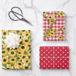 Red Gingham Polka Dots Sunflower Floral Patterns Wrapping Paper Sheet<br><div class="desc">Sunflower wrapping paper sheets with matching mixed patterns: one with lots of yellow sunflowers,  one with red and white polka dots,  and one with red gingham with sunflower clusters.</div>