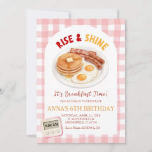 Red Gingham Rise and Shine Breakfast Birthday Invi Invitation