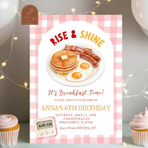 Red Gingham Rise and Shine Breakfast Birthday Invitation