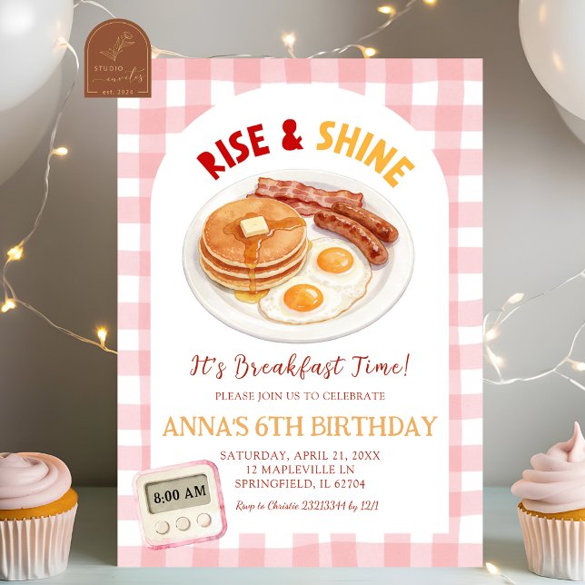 Red Gingham Rise and Shine Breakfast Birthday Invitation (Creator Uploaded)
