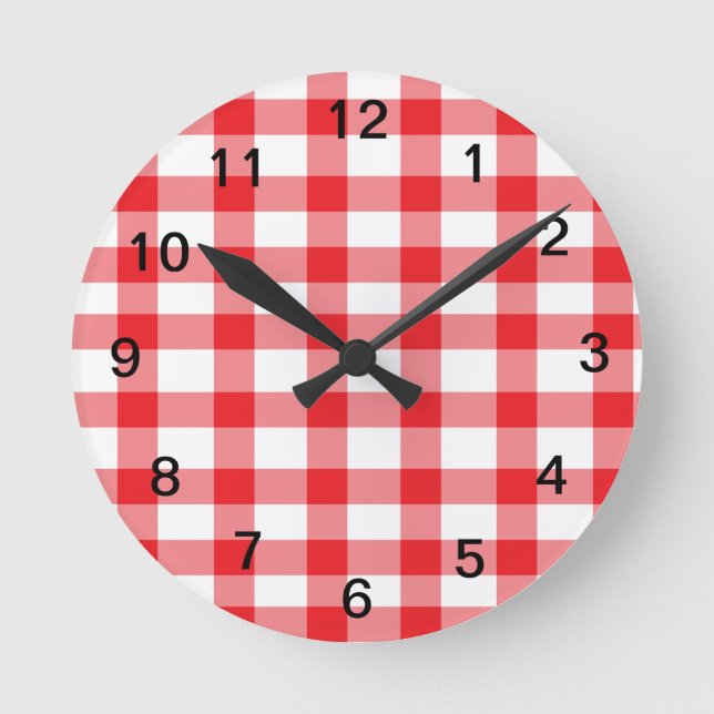 Red Gingham Round Clock (Front)