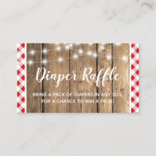 Red Gingham Rustic Wood Baby Shower Diaper Raffle Enclosure Card