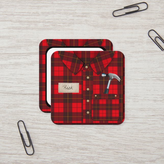 red gingham shirt handyman business card (Front/Back In Situ)