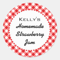 Red gingham strawberry jam label