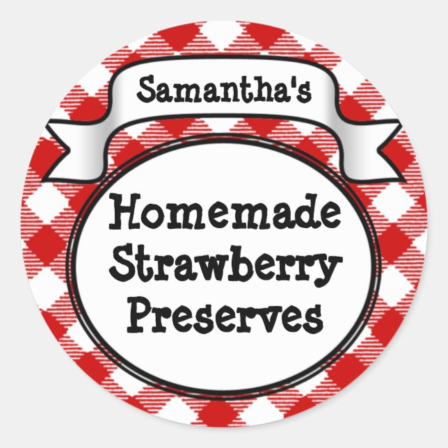 Red Gingham Strawberry Jelly Jam Jar Label (Front)