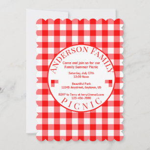 Red Gingham Summer Picnic Invitation