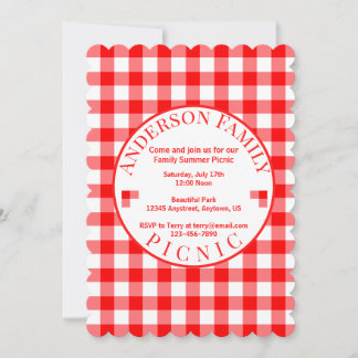 Red Gingham Summer Picnic Invitation