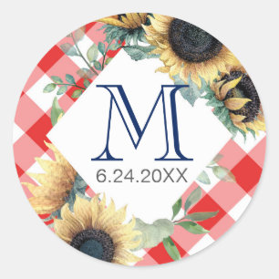 Red Gingham Sunflower Thank You Classic Round Sticker