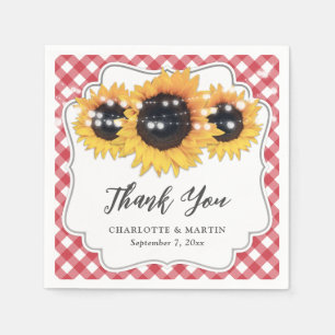 Red Gingham Sunflower Wedding Napkin
