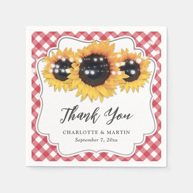 Red Gingham Sunflower Wedding Napkin (Front)