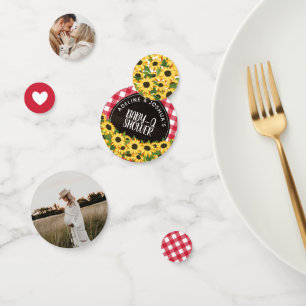 Red Gingham & Sunflowers Baby-Q Shower  Confetti
