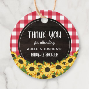 Red Gingham & Sunflowers Baby-Q Shower Thank You Favour Tags