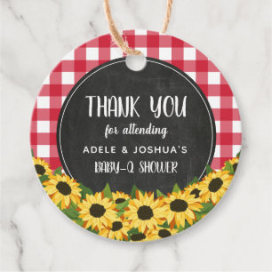 Red Gingham & Sunflowers Baby-Q Shower Thank You Favour Tags