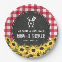 Red Gingham Sunflowers Chalkboard Baby-Q Shower
