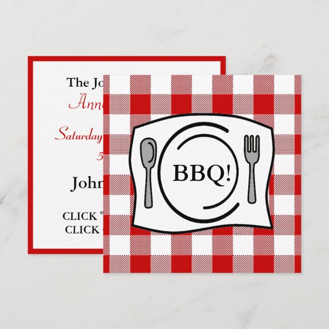 Red Gingham Tablecloth BBQ Invitation (Front/Back)