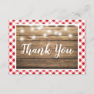 Red Gingham Thank You Rustic Wood Event Shower