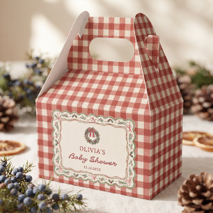 Red Gingham Vintage Christmas Baby Shower Favour Box