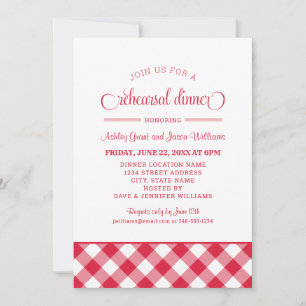 Red Gingham Wedding Rehearsal Dinner Invitation