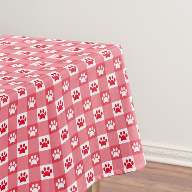 Red Gingham with Paw Prints Picnic Tablecloth (In Situ)