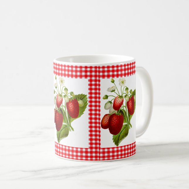 Red Gingham with Strawberry Pattern Coffee Mug (Front Right)