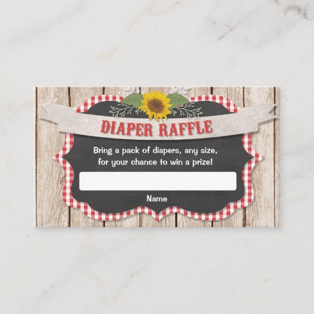 Red gingham yellow sunflowers baby diaper raffle enclosure card (Front)