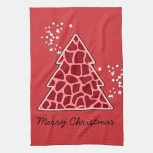 Red giraffe Christmas Tree Tea Towel