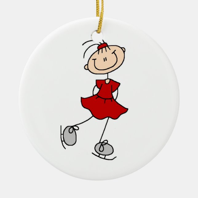 Red Girl Ice Skater T-shirts and Gifts Ceramic Tree Decoration (Front)