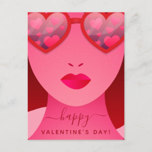 Red Girl Model Face Heart Sunglasses Love Name Holiday Postcard