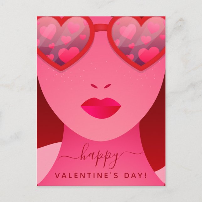 Red Girl Model Face Heart Sunglasses Love Name  Holiday Postcard (Front)