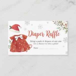 Red Girl Santa Christmas Baby Shower Diaper Raffle Enclosure Card
