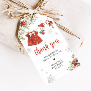 Red Girl Santa Christmas Baby Shower Favour Tags