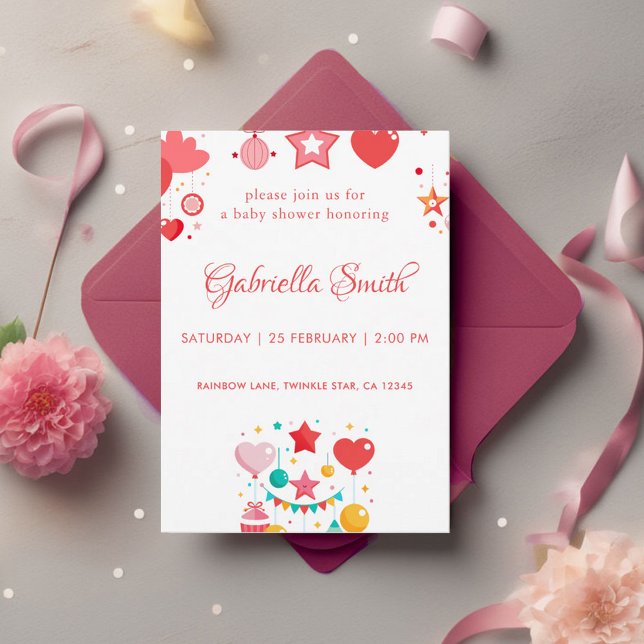 Red Girl Stars Sprinkle Baby Shower Invitation (Creator Uploaded)