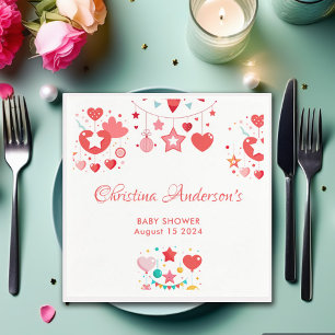 Red Girl Stars Sprinkle Baby Shower Napkin
